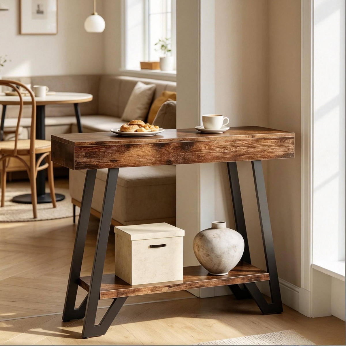 SIDEBOARD 103/30/80 cm schwarz und rustic brown aus MDF und Metall mit 2 Ebenen - Schwarz, Holzwerkstoff (30/80/103cm) - OKWISH