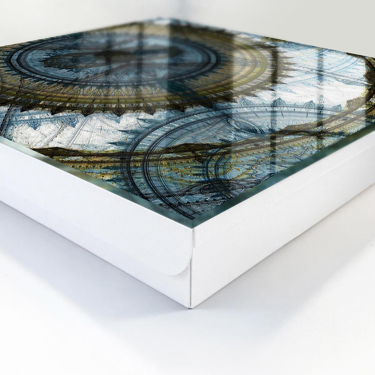SCHLÜSSELBOX Weiß 30x30 cm – Türöffnung nach rechts - Geometrisches Mandala - Blau, Metall (30/30/5cm) - TULUP