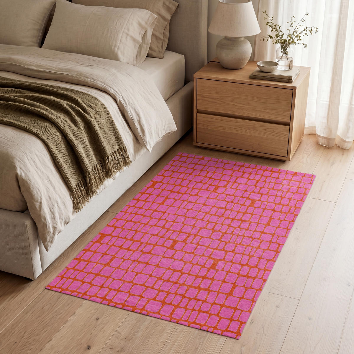 KOBERCE - Organic - Mriežka - Ružová - 90x150 cm - pink, textil/plast (90/0.4cm) - OnlyWow