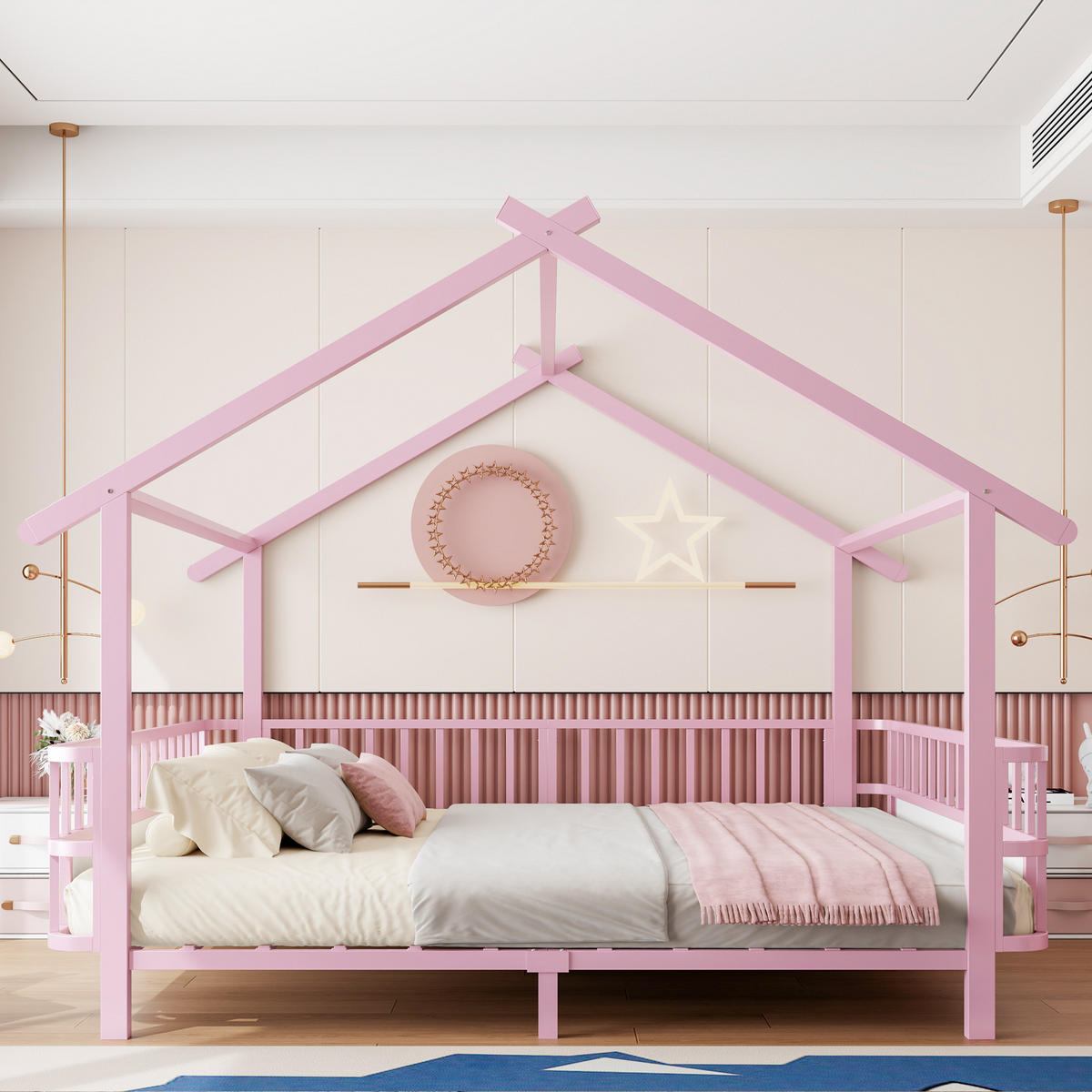 KINDERBETT 140x200 Metall Sicherheitsgitter Rosa - Pink, Metall (140/200cm) - FLIEKS