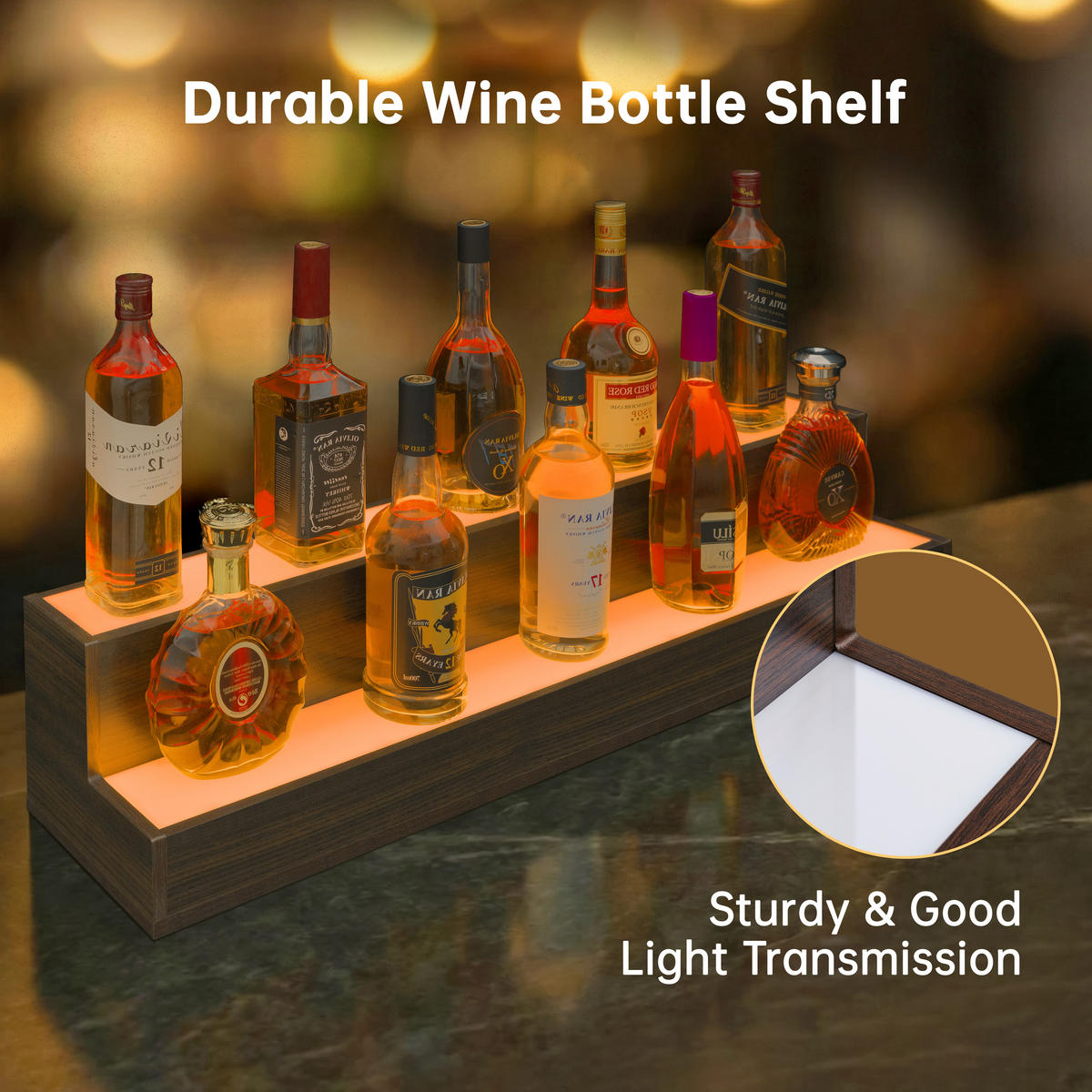 WEINREGAL 95/21/18 cm, Nussbaumfarben, Verbundholz, LED beleuchtet, App & Fernbedienung, 2-stufig, freistehend - Walnussfarben, Holzwerkstoff (95/18/21cm)