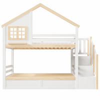 ETAGENBETT 90/200 cm im Hausdesign mit Schutzgeländer und Stauraum, Weiß/Natur - Weiß/Naturfarben, Holz