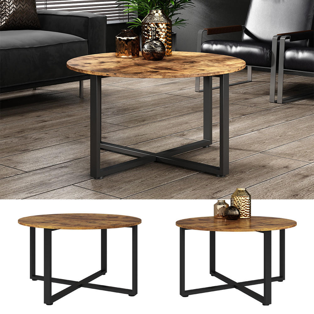 COUCHTISCH Fyrk Antikholz 80 x 80 cm mit Metallrahmen - Eichefarben/Schwarz, Holzwerkstoff (80/80/47cm) - Vicco