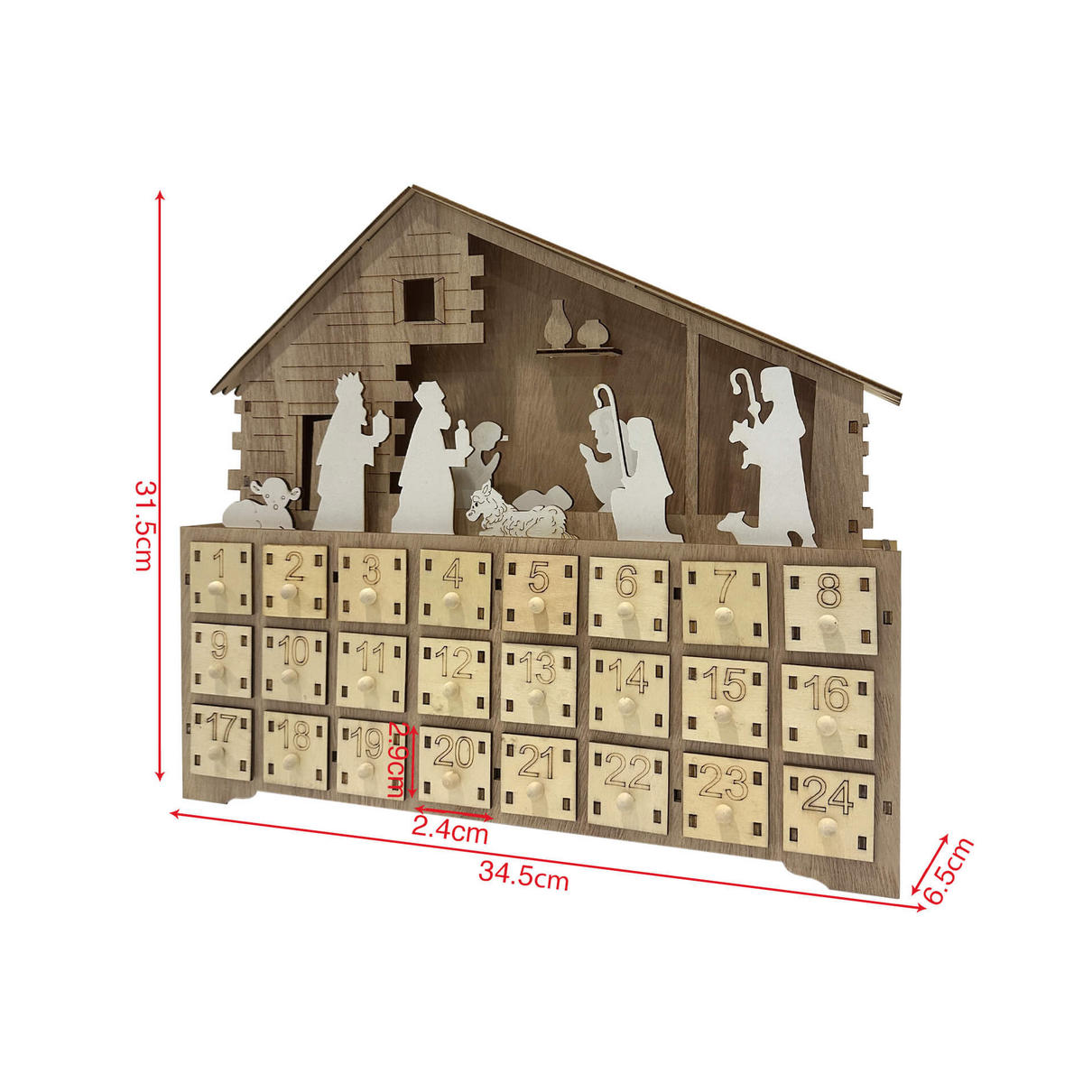 ADVENTSKALENDER Mehrfarbig 7/35/32 cm - Multicolor, Holz (7/32/35cm) - Mobili Rebecca