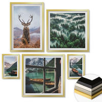 WANDBILDER 5er Set - 50x50 cm & 20x30 cm & 40x60 cm Goldrahmen - Nebel auf dem Bergsee, Bootsfahrten, Nebel - Goldfarben, Kunststoff (40/60cm) - ArtPrintCave