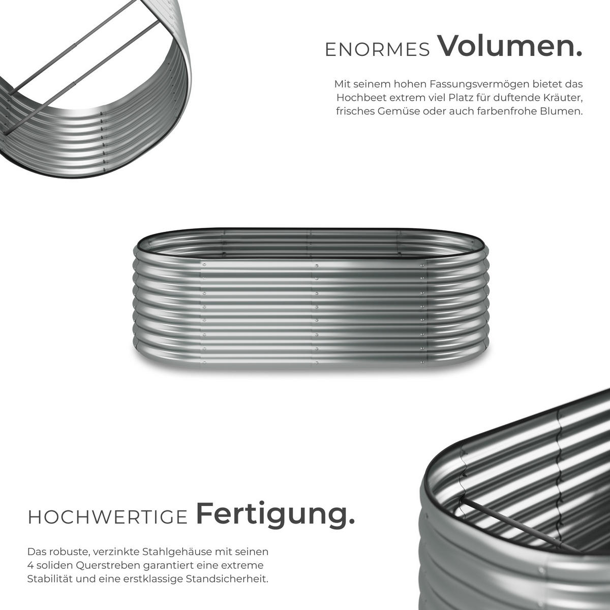 HOCHBEET Flormma,200 x 100 x 60 cm,silber - Silberfarben, Metall (200/60/100cm) - tectake