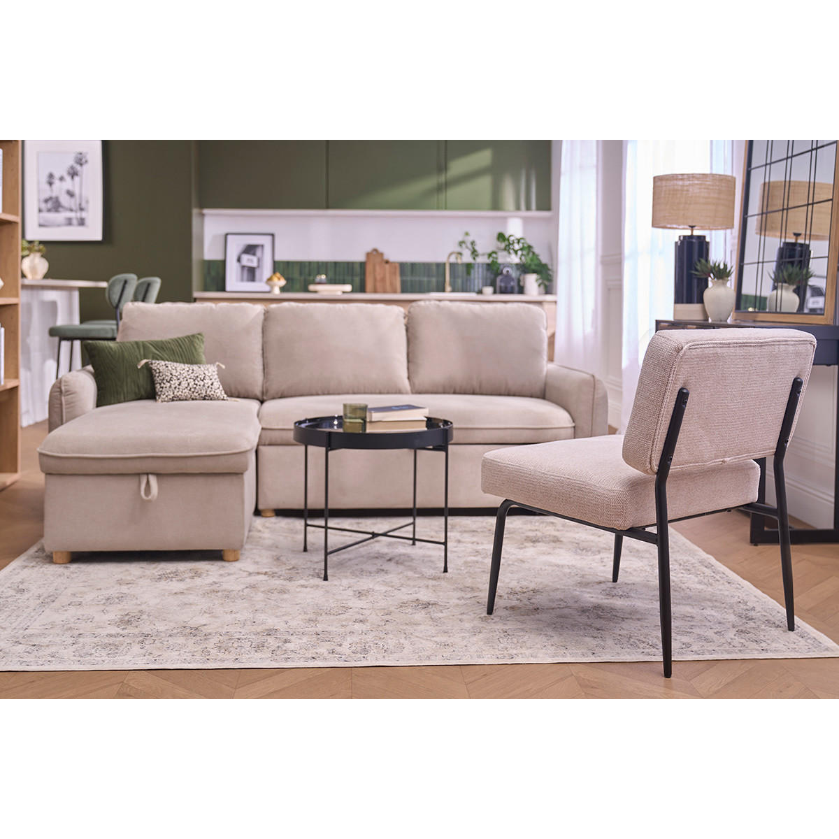 SESSEL in beige Chenille-Stoff und schwarzem Metall VEDANA - Beige, Textil (64.5/78.5/61cm) - Miliboo