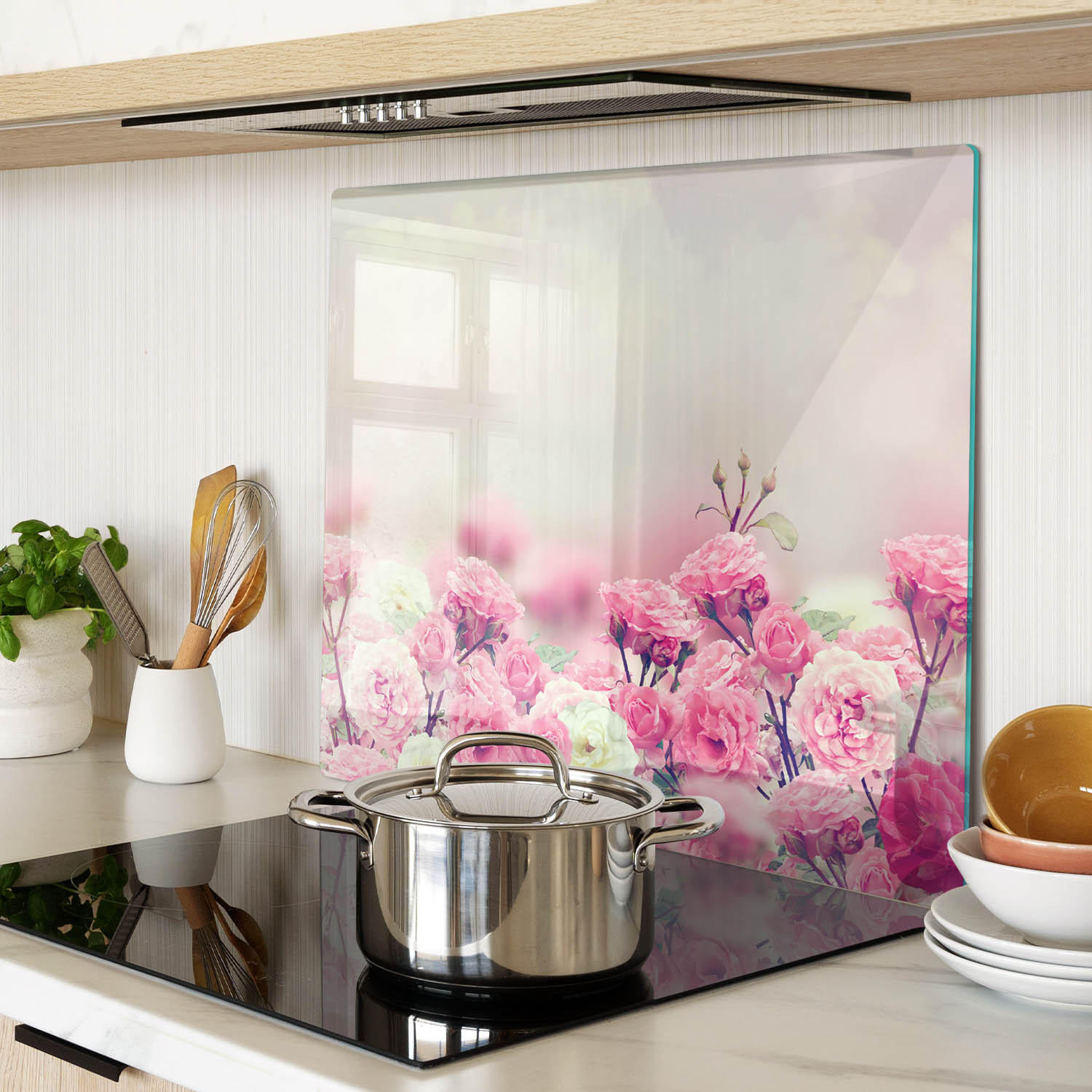 GLASPLATTE 60x52 cm Wildrosenblüten - Pink, Glas (60/0.4/52cm) - TULUP