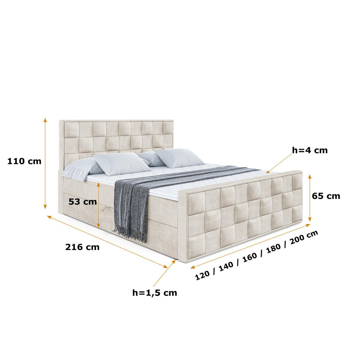 BOXBETT ZAFIRA - 200x200 - H3 - Ecru - Ecru, Holzwerkstoff (200/200cm) - ALTDECOR