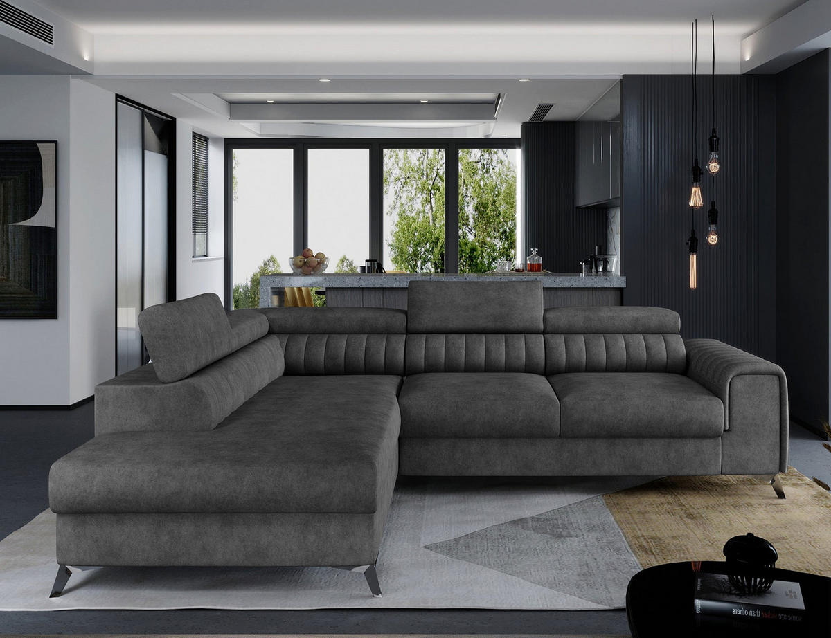 ECKSOFA Laurence mit Schlaffunktion & Bettkasten – 278 x 205 cm, verstellbare Kopfstützen - Anthrazit, Kunststoff (278/205cm) - Wohnideebilder