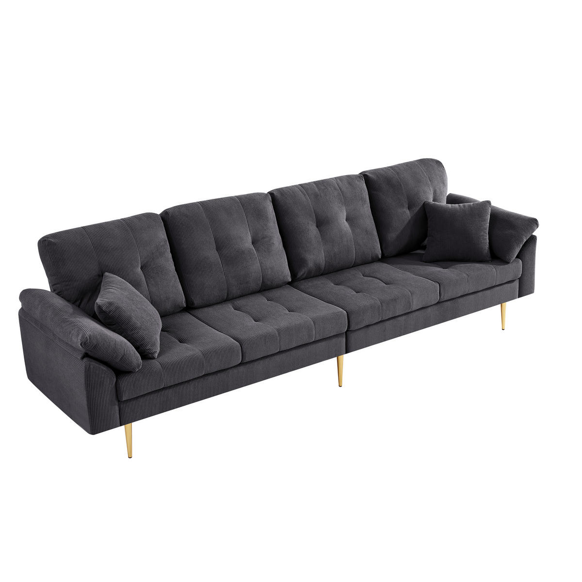 ECKSOFA 4-Sitzer mit flexiblem Hocker, DE-42943, Dunkelgrau - Dunkelgrau, Metall (250/70cm) - ComfortXL