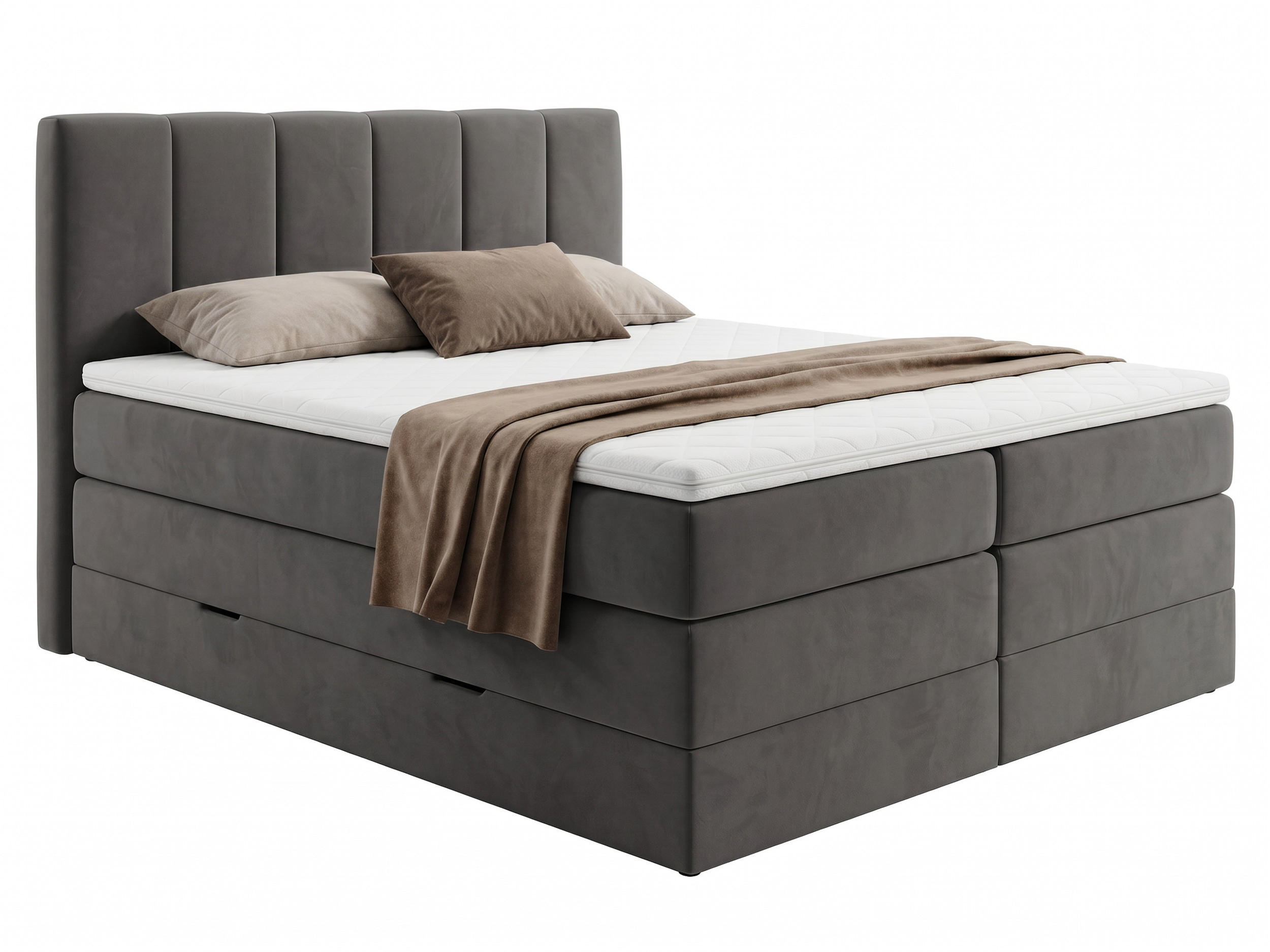 BOXSPRINGBETT Star Max - 160x200 - dunkelgrau (Kronos 22) - Dunkelgrau/Schwarz, Holz/Holzwerkstoff (160/200cm) - Sofnet