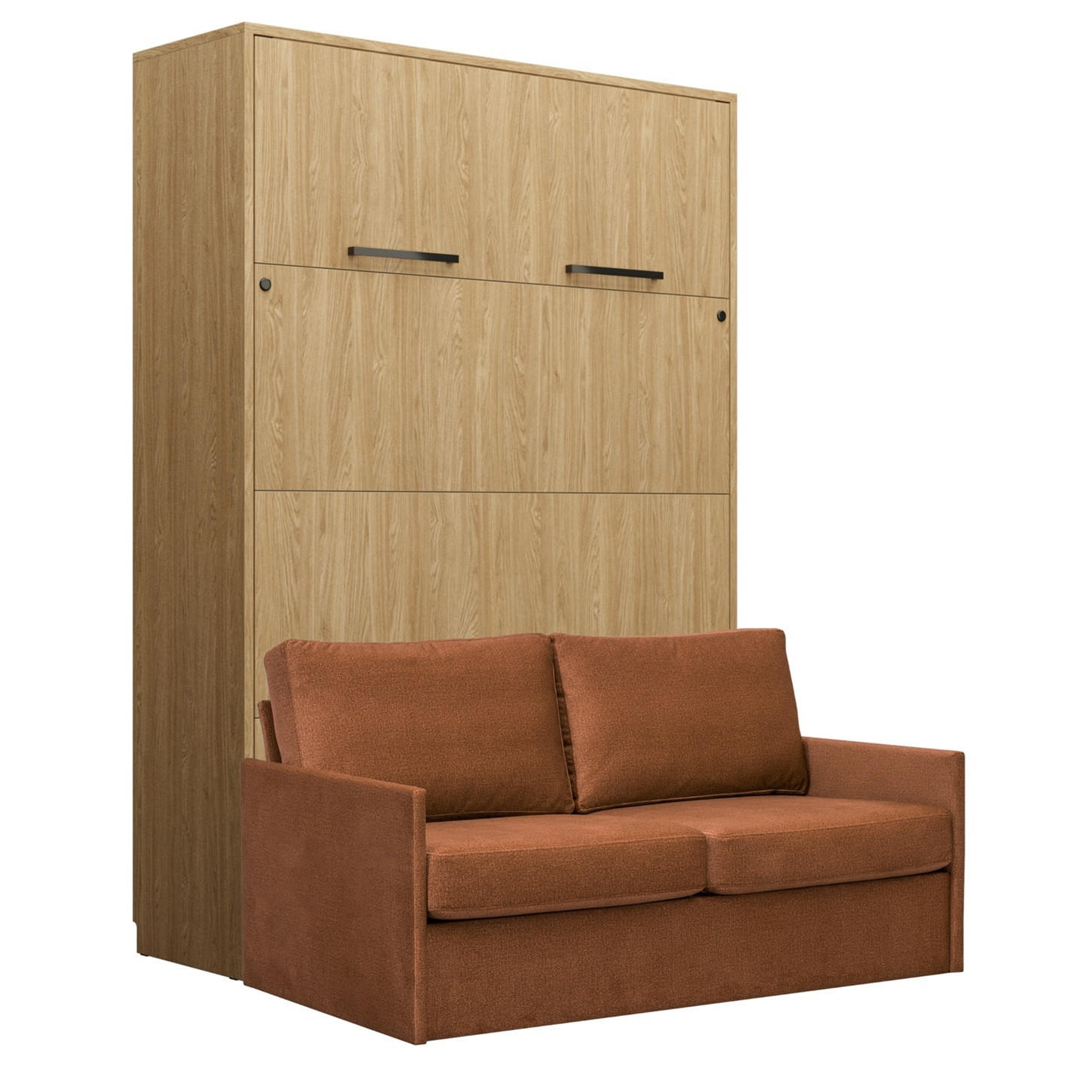 SCHRANKBETT Wandbett GN 140x200 eiche geölt mit LED & Sofa - Nussbraun - Eichefarben/Nussbaumfarben, Holz/Holzwerkstoff (140/200cm) - QMM TraumMöbel