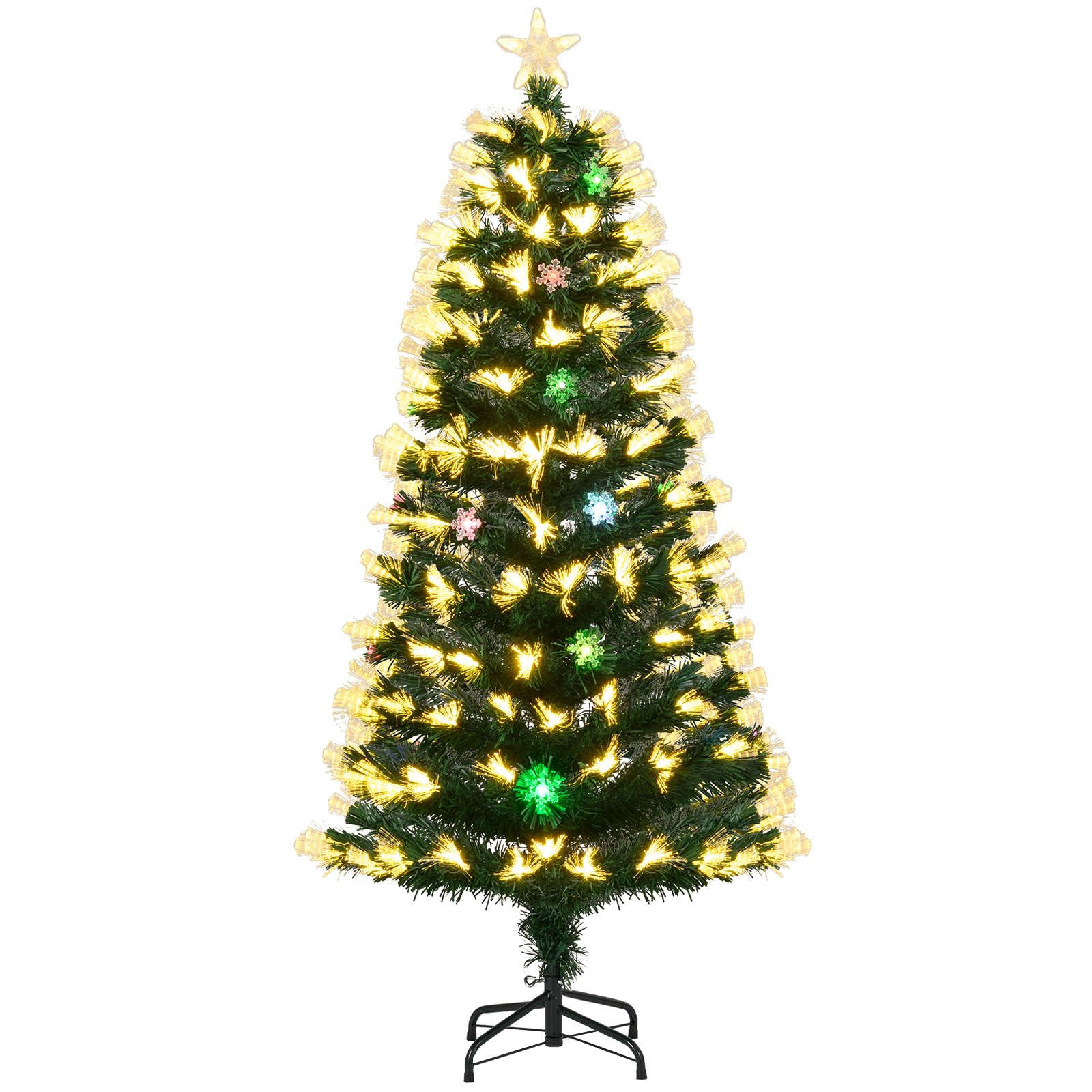 WEIHNACHTSBAUM Tannenform mit 8 Lichtmodi 150 cm warmweiße Glasfaser - Grün, Metall (150cm) - COSTWAY