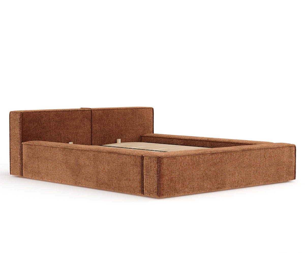 POLSTERBETT Voliera Dunkelorange 140/200 cm im Chenille-Stoff - Birkefarben/Dunkelorange, Holz/Holzwerkstoff (140/200cm) - Maison de Reve