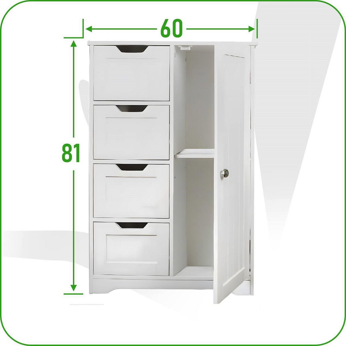 BADEZIMMERSCHRANK MDF Weiß 4 Schubladen 1 Tür 60x30x80 cm - Weiß, Holzwerkstoff (60/81/30cm) - Begryf