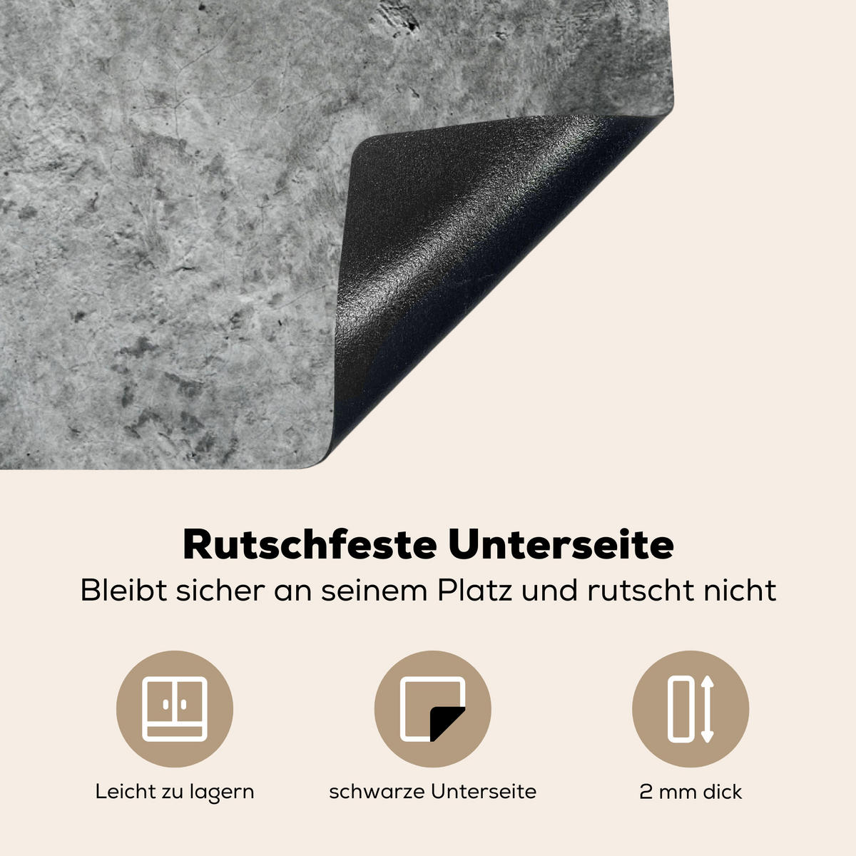 HERDABDECKPLATTE Beton - Schiefer - Grau -Betonstruktur Induktionsmatte 77x59 cm - Grau, Kunststoff (77/59/0.2cm) - MuchoWow