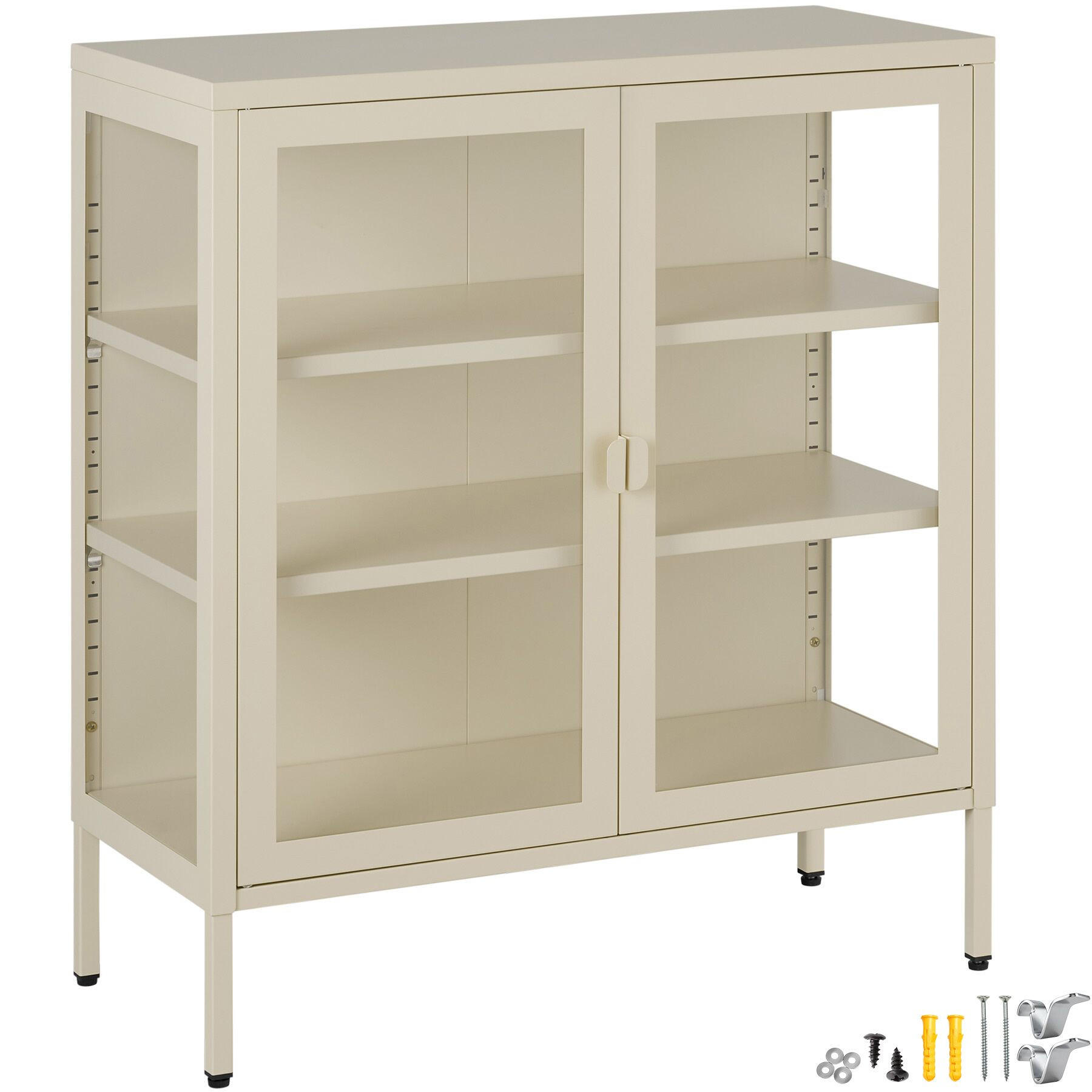 METALLVITRINE Baker, Kippschutz, höhenverstellbare Füße, creme - Creme, Metall (80/90.5/37cm) - tectake