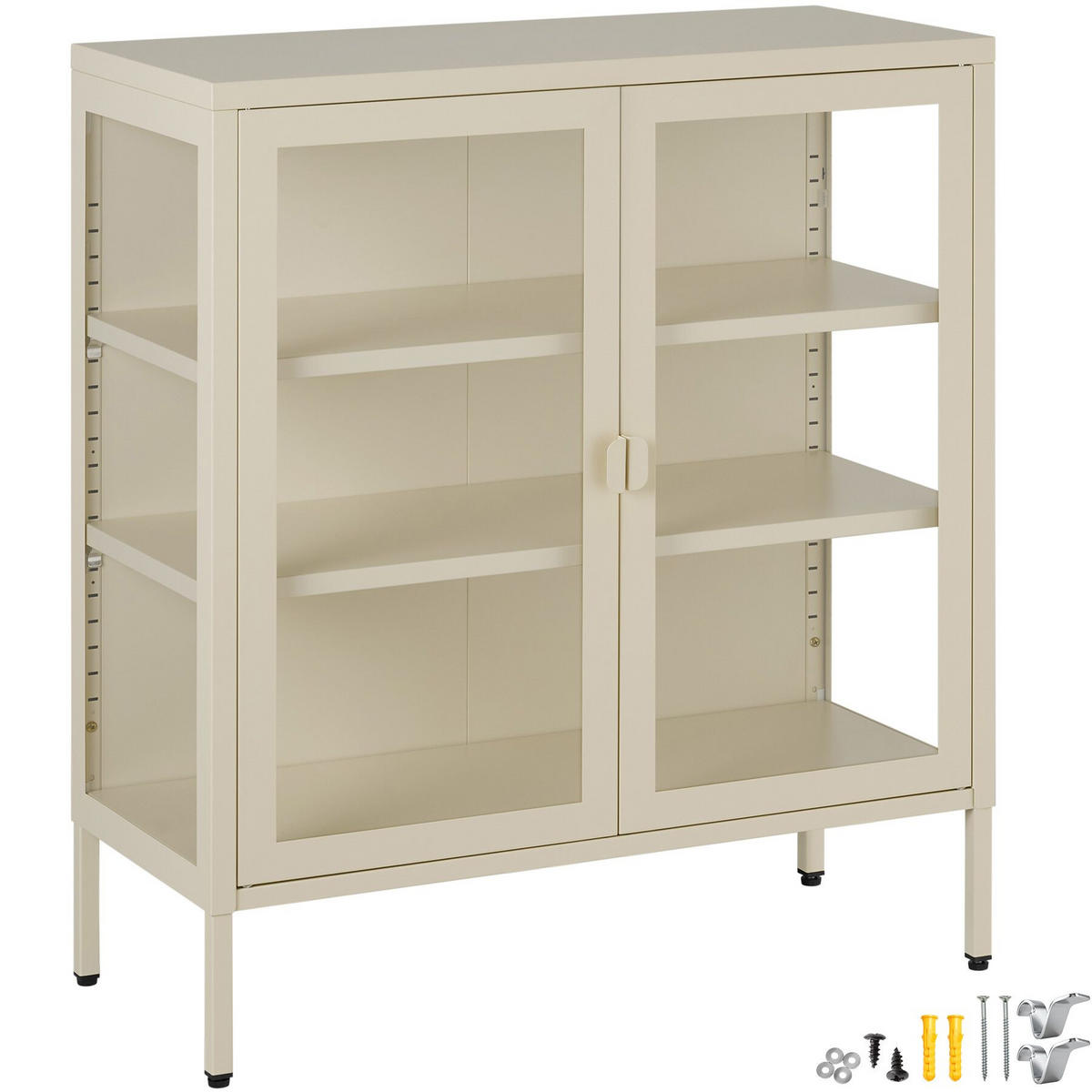 METALLVITRINE Baker, Kippschutz, höhenverstellbare Füße, creme - Creme, Metall (80/90.5/37cm) - tectake