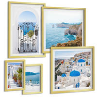 BILDER SET 5er Set - 50x50 cm & 20x30 cm & 40x60 cm Goldrahmen - Weiße Treppenpflanzen Meer - Goldfarben, Kunststoff (40/60cm) - TULUP