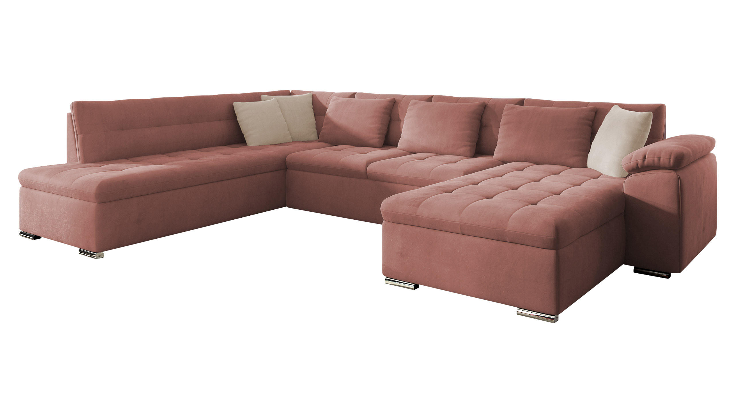 WOHNLANDSCHAFT Niko Bis, Seite: Rechts - Rosa, Holz/Textil (348/76/205cm) - MIRJAN24