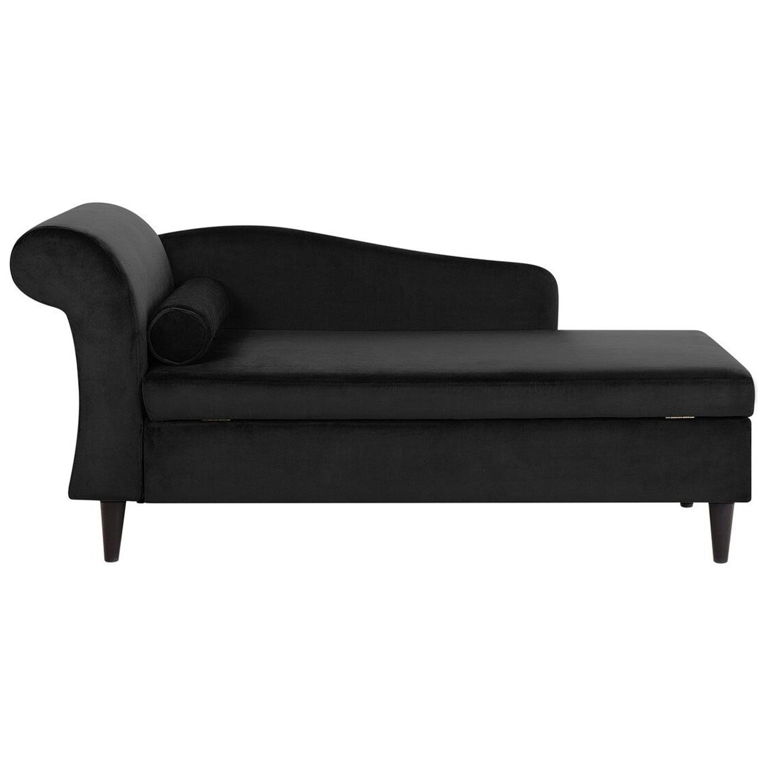 CHAISELONGUE Samtstoff schwarz linksseitig Luiro - Dunkelbraun/Schwarz, Textil (160/77/70cm) - Beliani