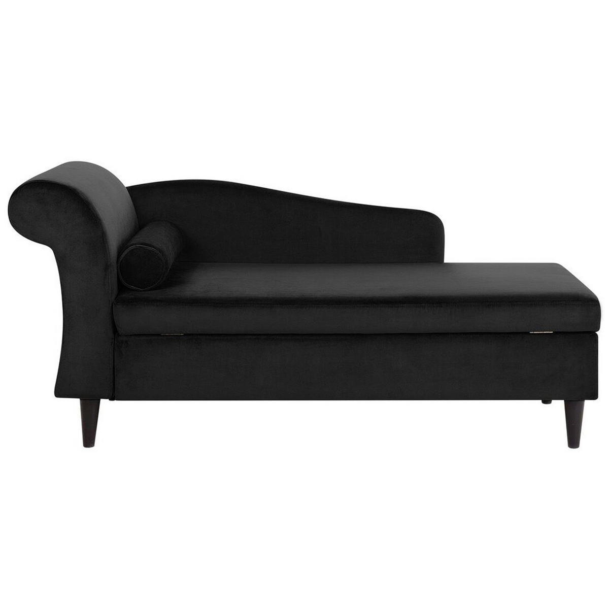 CHAISELONGUE Samtstoff schwarz linksseitig Luiro - Dunkelbraun/Schwarz, Textil (160/77/70cm) - Beliani