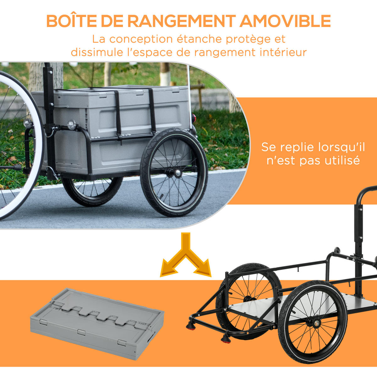 FAHRRADANHÄNGER DE-18150 65 L, abnehmbarer & klappbarer Koffer Grau - Grau, Metall (61/81/145cm) - ComfortXL