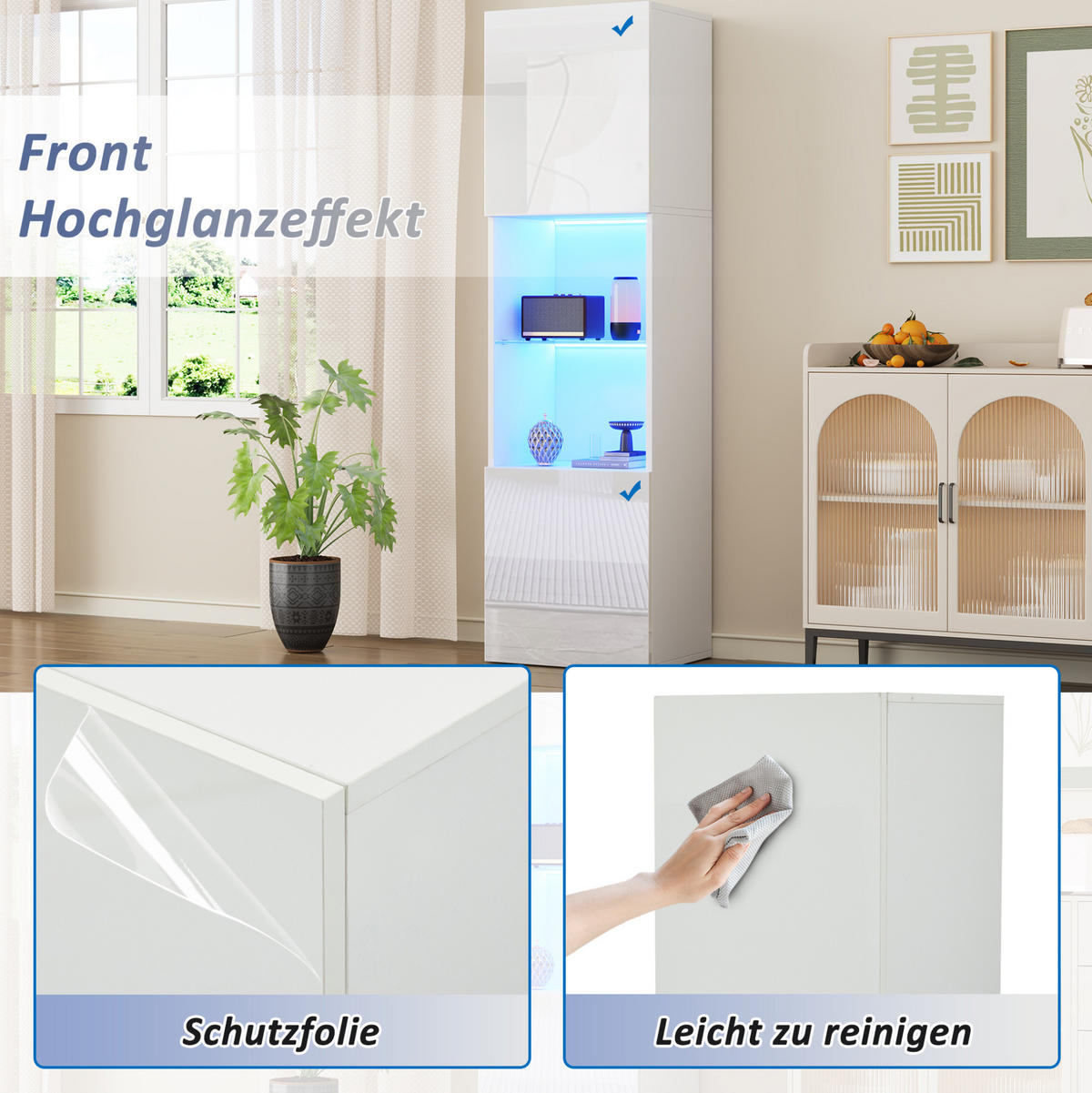 VITRINE 45/35/160 cm aus Spanplatte mit LED-Beleuchtung Weiß - Weiß, Holzwerkstoff (45/160/35cm) - Modenvie