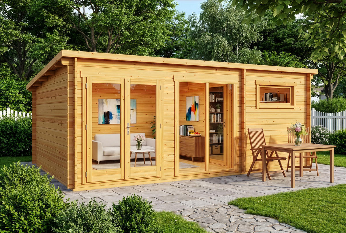 GARTENHAUS Holz Atrium - Pinienfarben, Holz (598/230/420cm) - Alpholz