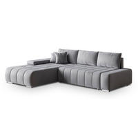 ECKSOFA ALESE L-S Hellgrau Velours-Stoff mit Schlaffunktion - Hellgrau, Holz (265/185cm) - MASSENO