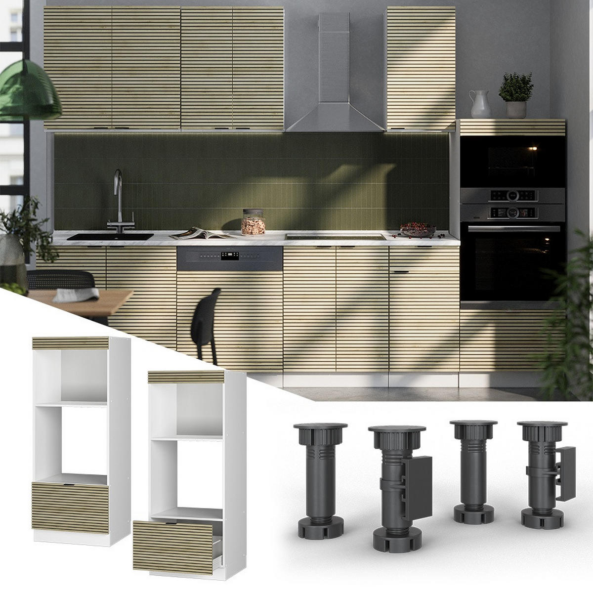 MIKROWELLENSCHRANK Fame-Line Eiche Paneel 60 cm offen - Eichefarben/Weiß, Holzwerkstoff (60/153.6/58.1cm) - Vicco