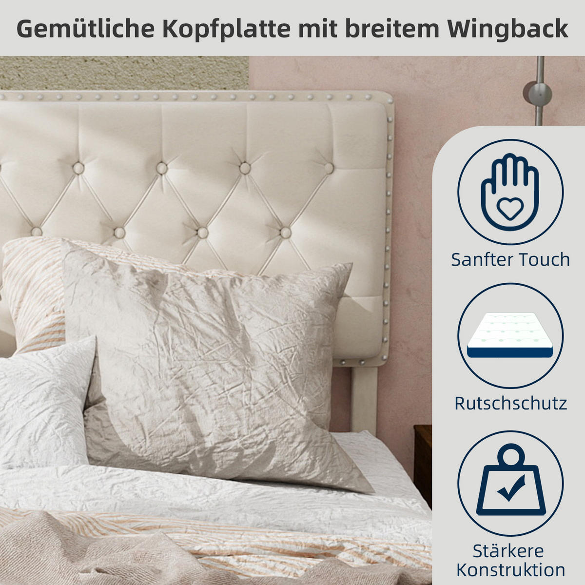 POLSTERBETT 140/200 cm in Beige Samt mit Stauraum - Beige, Holzwerkstoff/Textil (140/200cm) - WISHDOR