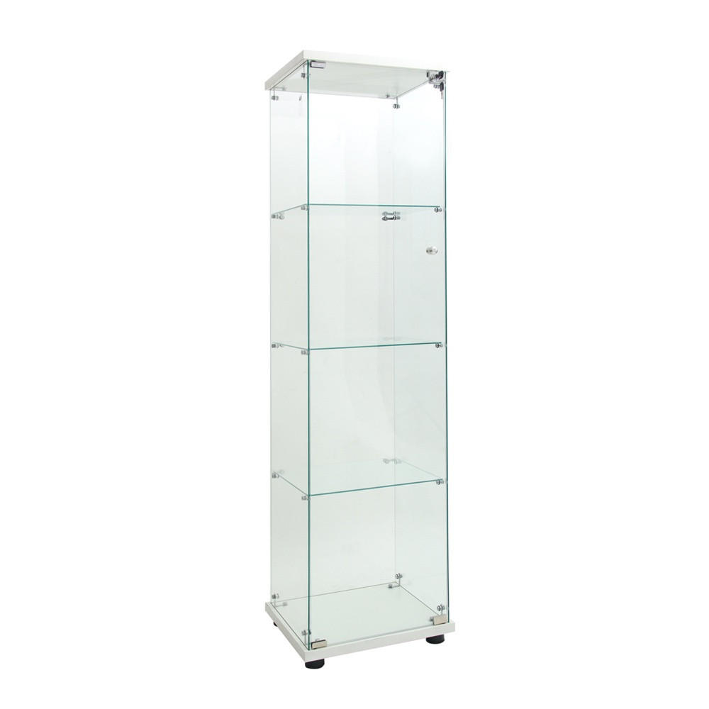 VITRINE mit LED Beleuchtung - Glaskvitrine mit 4 Ebenen und 1 Glastür - für Wohnzimmer und Büro - Weiß - Weiß, Glas (42.5/163.5/36.5cm) - DELFA