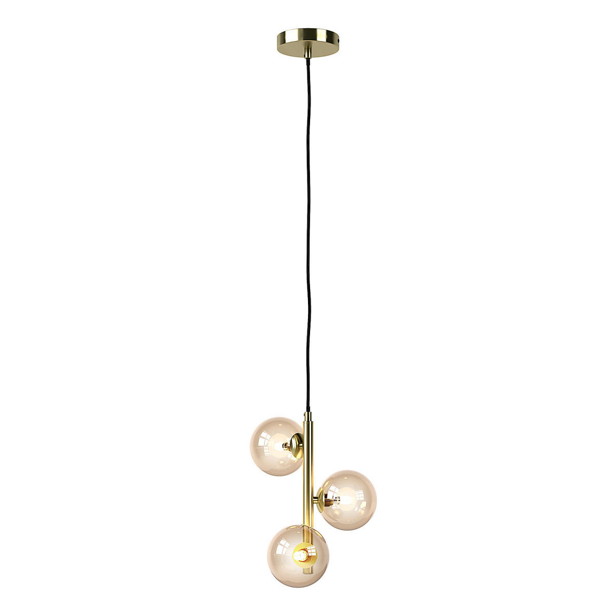 PENDELLEUCHTE - Metall / Glas - 3-flammig - Goldfarben/Bernsteinfarben, Glas/Metall (23/25/150cm) - home24