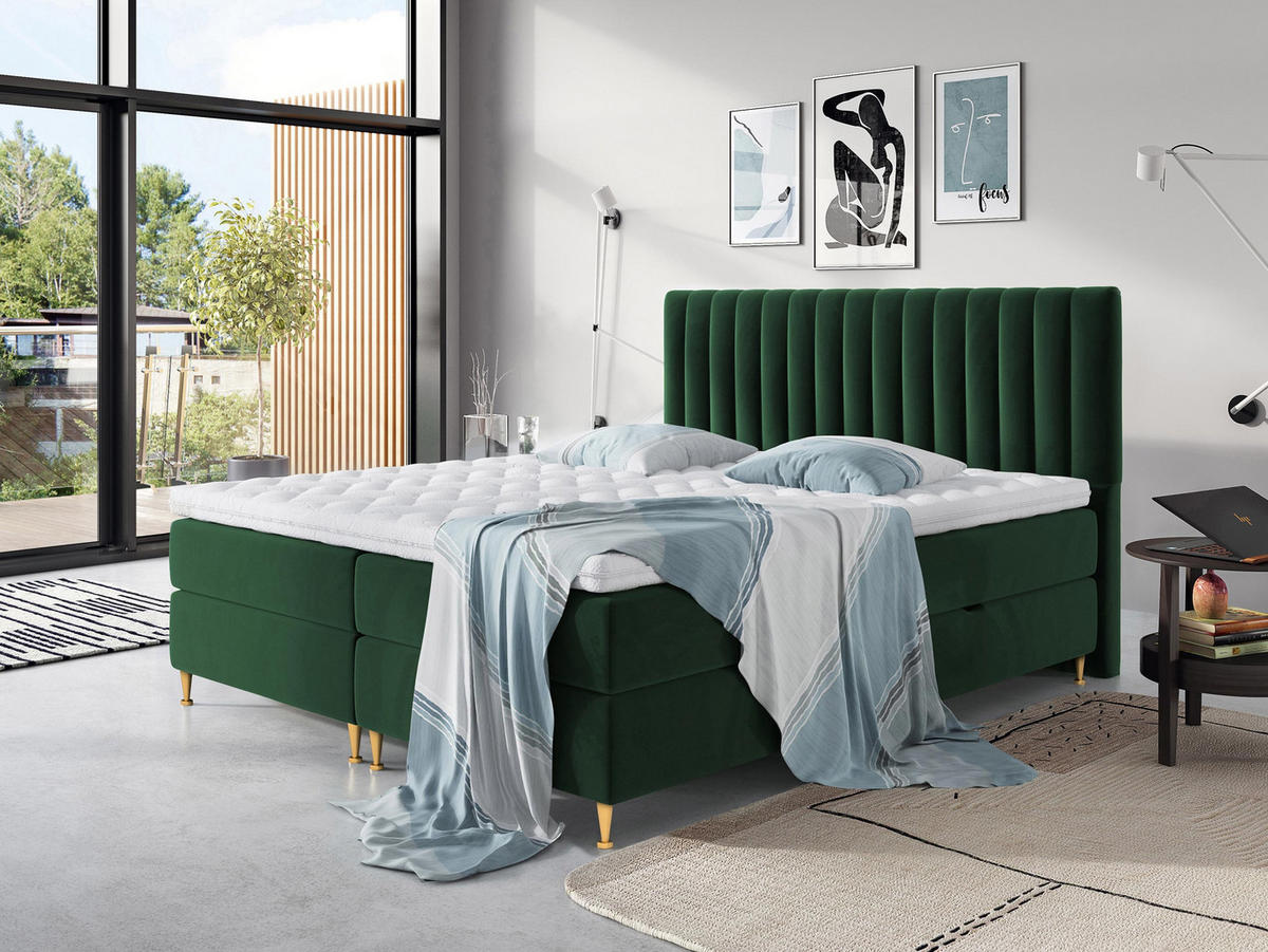 BOXBETT Elegance - Goldfarben/Grün, Holz/Textil (140/200cm) - MIRJAN24