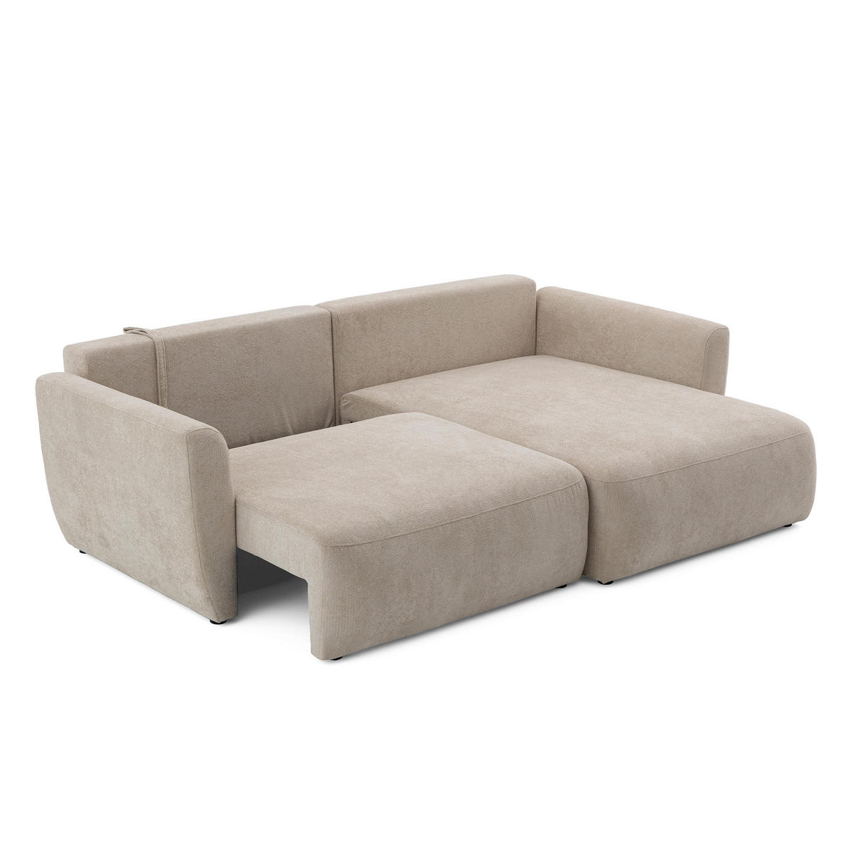 ECKSOFA BELLA L Rechts mit Schlaffunktion 140x205 Velours Beige - Beige/Schwarz, Holz/Kunststoff (165/230cm) - Muffo