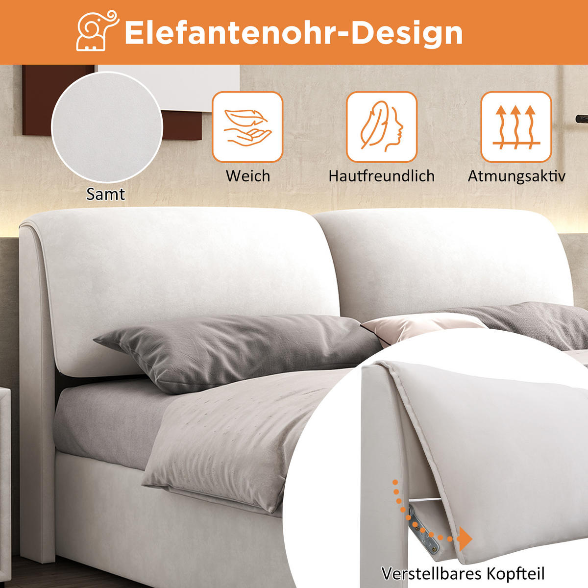 POLSTERBETT 180x200 Hydraulik 3 Schubladen Stauraum Samt Beige - Beige, Textil (180/200cm) - FLIEKS