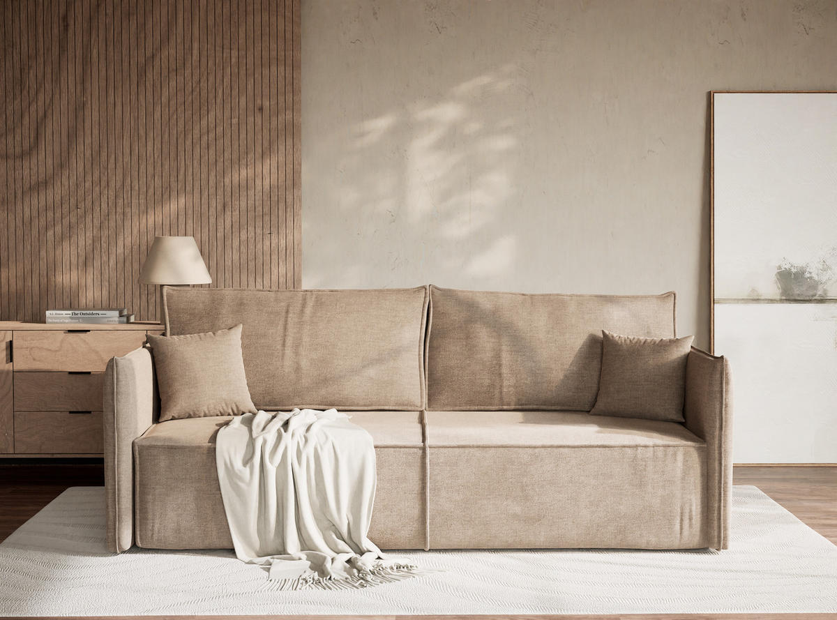 SOFA MIT SCHLAFFUNKTION Obra Grau braun Chenille-Stoff - Graubraun/Schwarz, Holz/Holzwerkstoff (220/70/107cm) - Maison de Reve