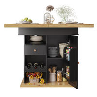 ESSTISCH aus MDF 110-140x80x75 cm Schwarz/Natur mit Auszug, Stauraum und Snack-/Weinregalen - Schwarz, Holzwerkstoff (110/80/75cm) - Modfu