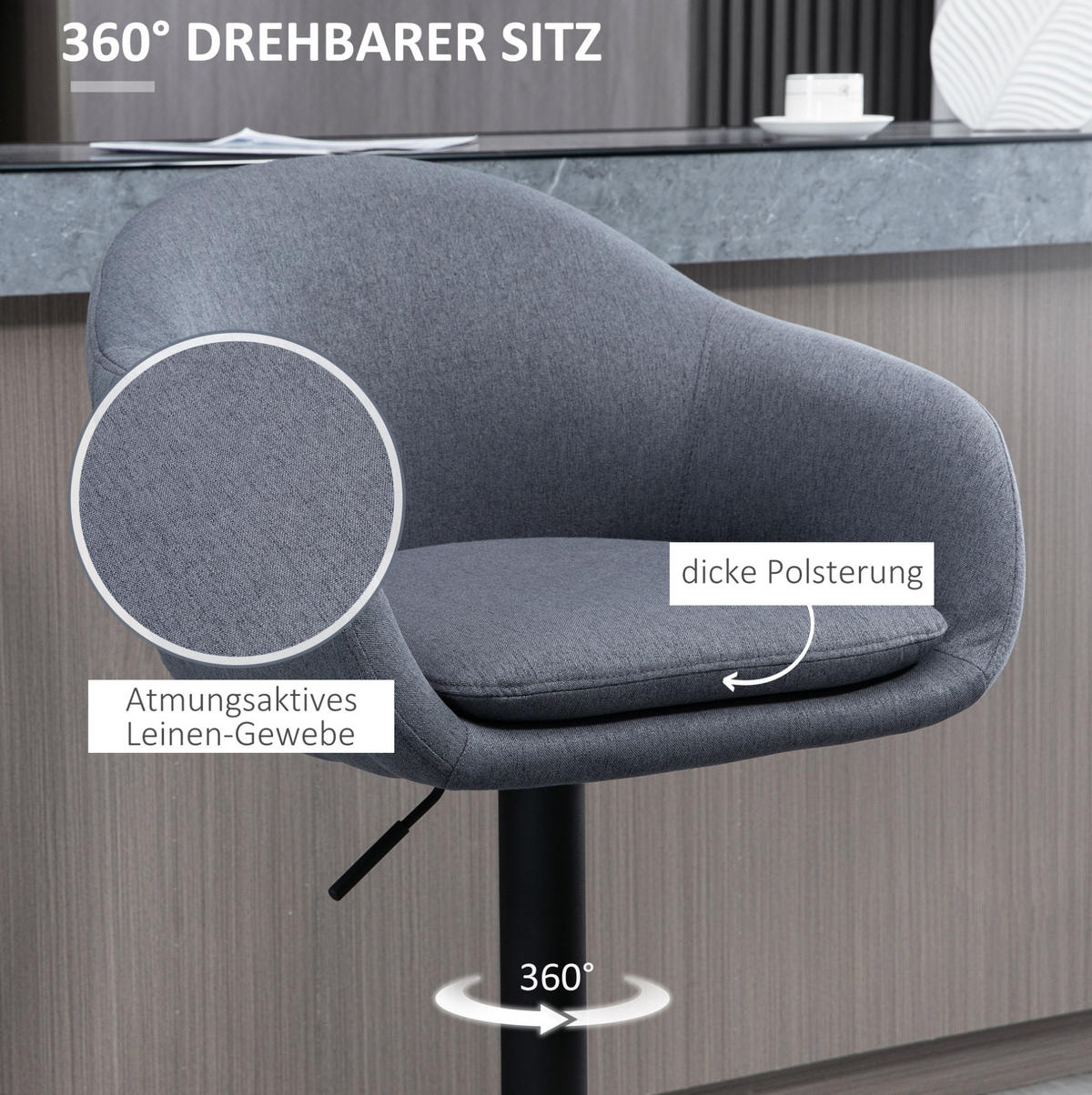 BARHOCKER Dunkelgrau höhenverstellbar mit Fußstütze - Dunkelgrau, Metall (54/112/54cm) - MIVRAY