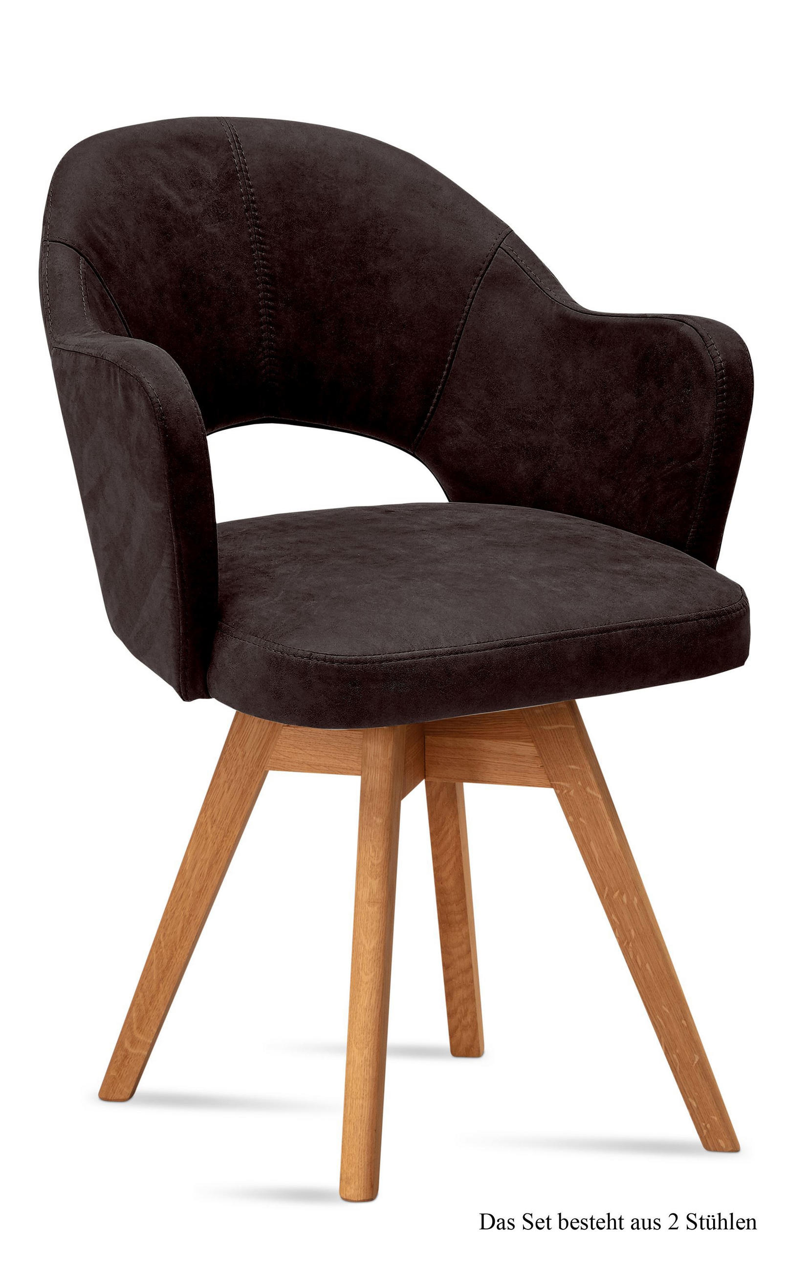 ARMLEHNSTUHL drehbar (2er-Set) Dosya 59x87x61 Eiche geölt/Espresso - Eichefarben/Dunkelbraun, Kunststoff (61/87/59cm) - 58aufmkessel