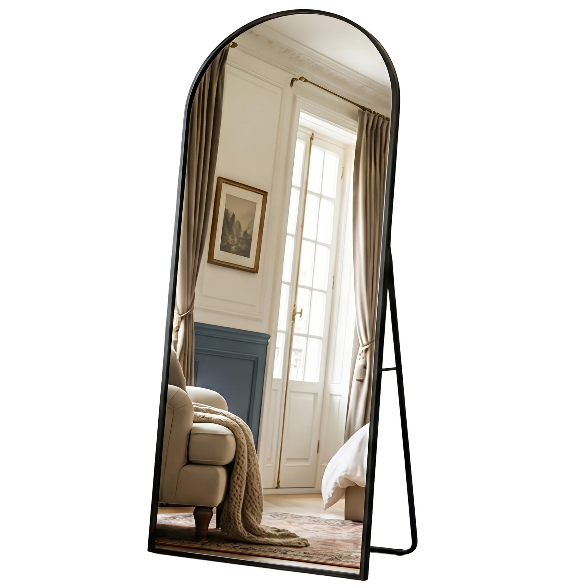 GANZKÖRPERSPIEGEL Bogen-Design mit U-Standfuß & Aluminiumrahmen 180/80 cm Schwarz - Schwarz, Glas/Metall (80/180/3cm) - Creahappy