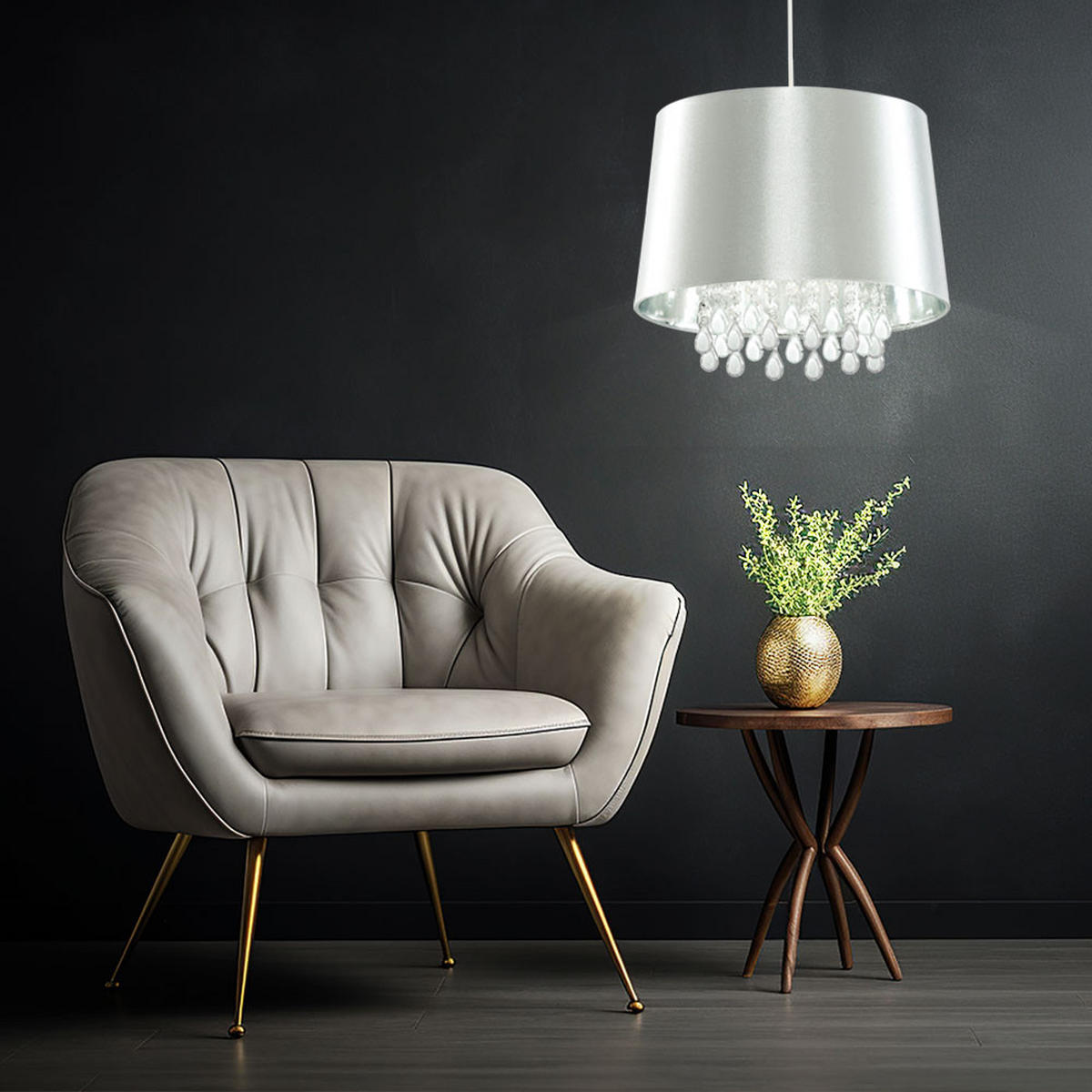 LED HÄNGELEUCHTE Kristall Optik Silber - Silberfarben, Metall (32/32/153cm)