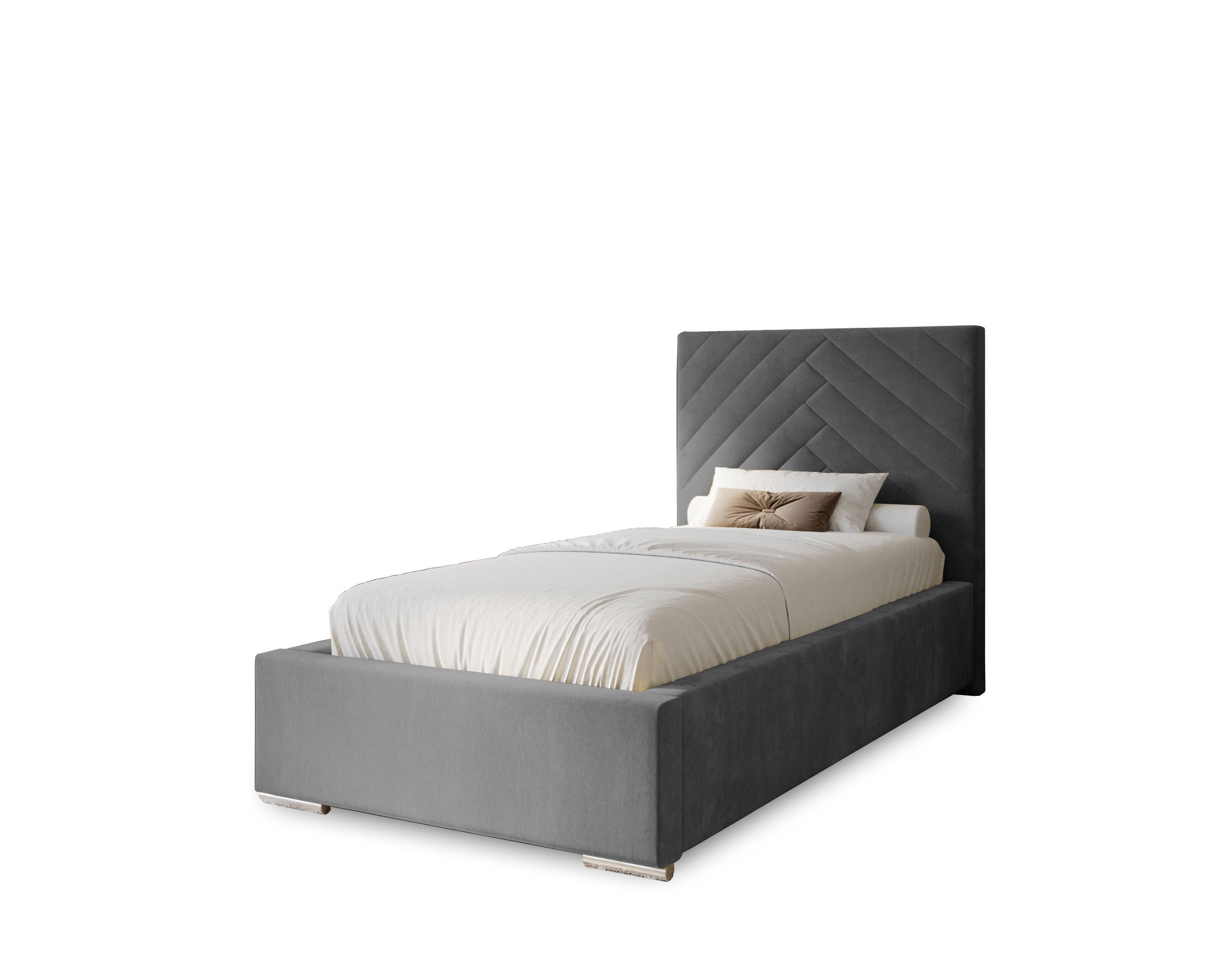 POLSTERBETT Aura 90x200 cm, Einzelbett mit Bettkasten und Lattenrost aus Holz, Velourstoff: Dunkelgrau - Dunkelgrau, Holz/Kunststoff (90/200cm) - Marpur