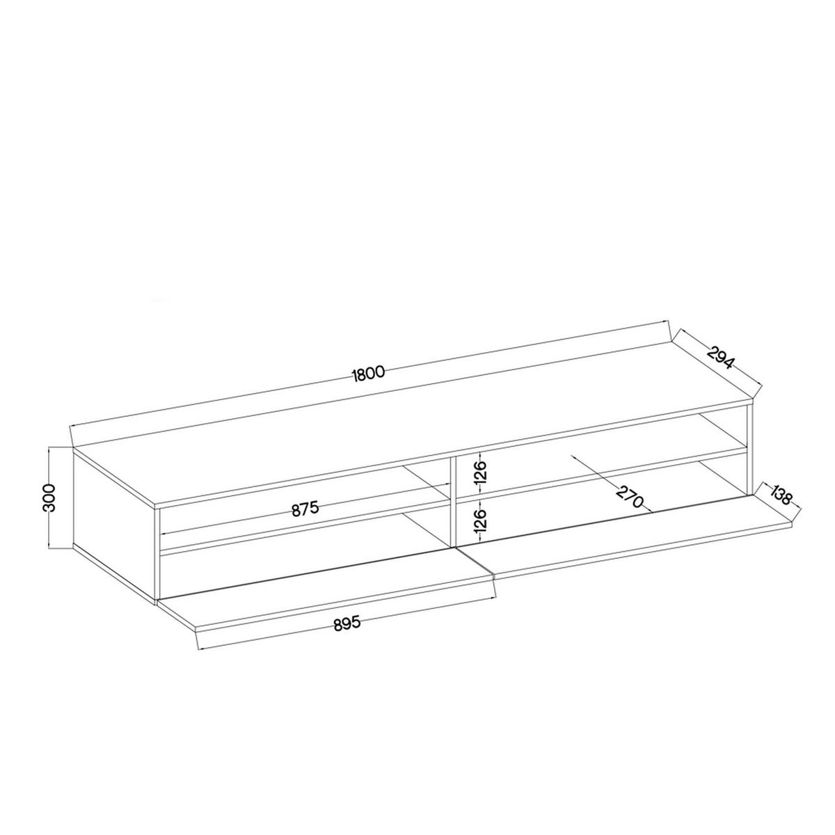 TV-LOWBOARD Rednaw Weiß Matt/Grau Hochglanz mit LED, 180/30/31 cm - Weiß/Grau, Holzwerkstoff (180/30/31cm) - Selsey