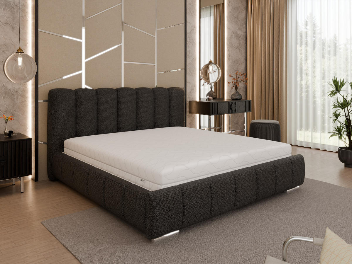 POLSTERBETT Zaira 180x200cm – Elegantes Polsterbett für modernen Wohnstil , Federkernmatratze Bonnel (18cm), schwarz - Schwarz, Holz (180/200cm) - Panda Möbel
