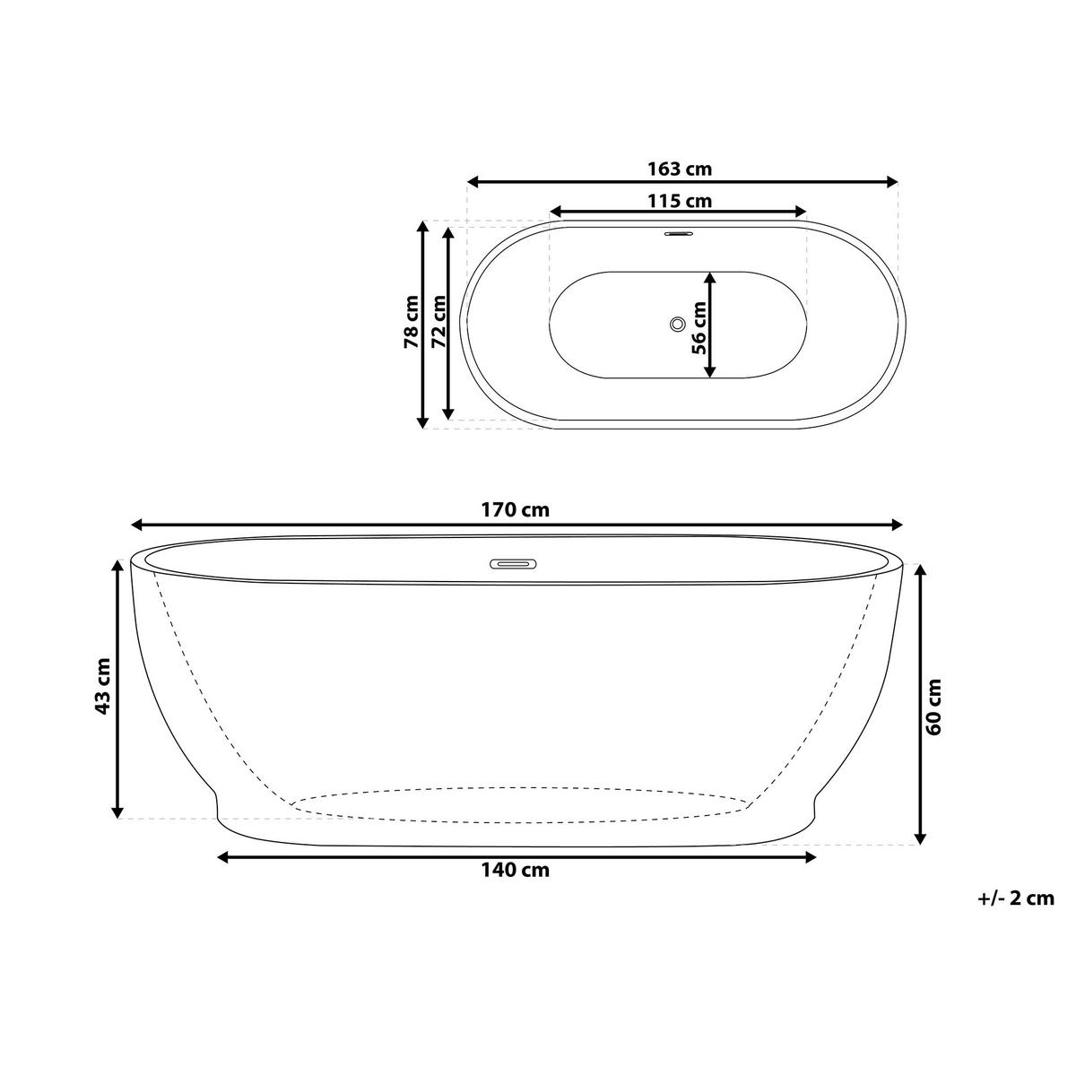 BADEWANNE FREISTEHEND 78x170x60 cm weiß Levera - Weiß, Kunststoff (78/60/170cm) - Beliani