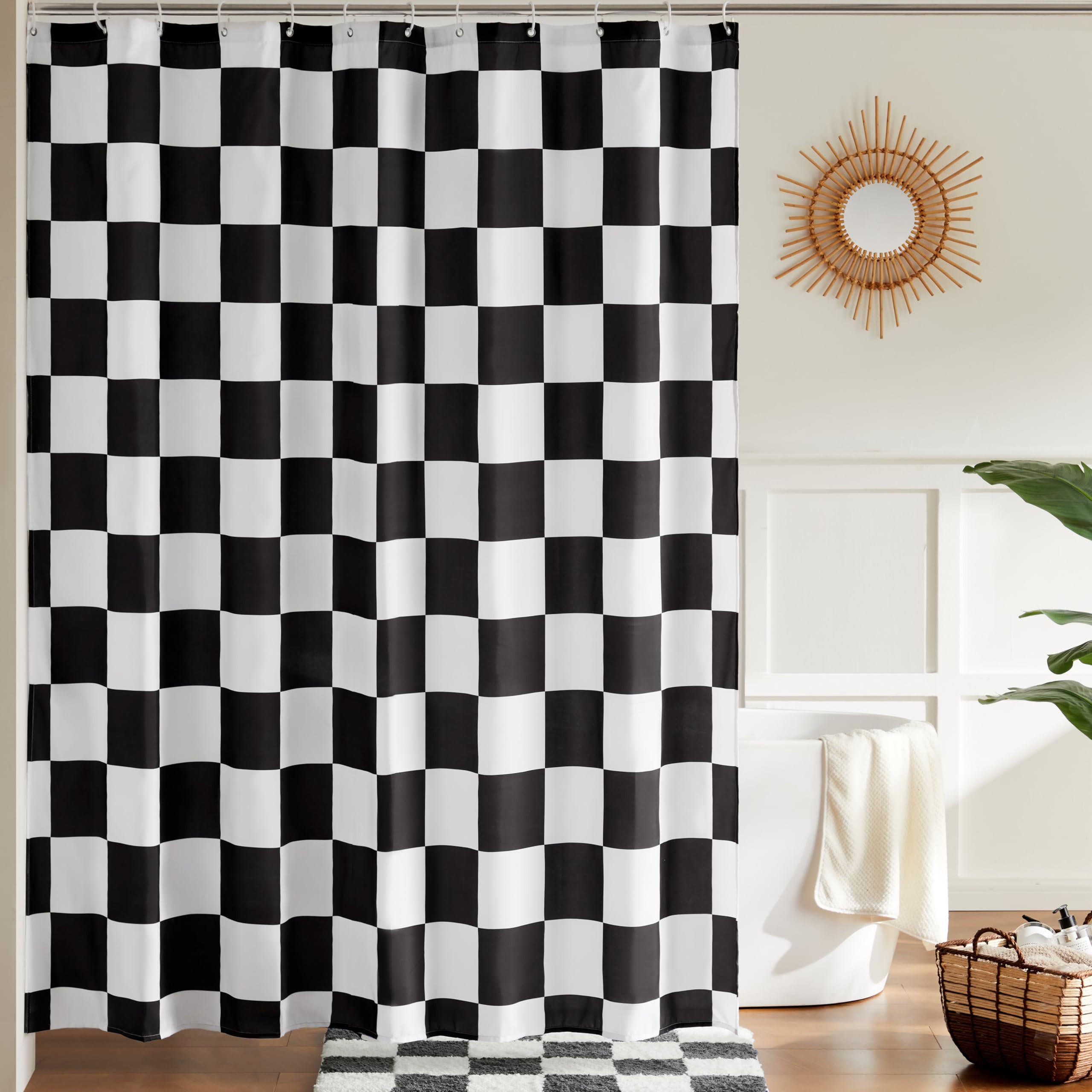DUSCHVORHANG Schwarz kariert 180 x 180 cm maschinenwaschbar Retro Schachbrettmuster fürs Badezimmer - Schwarz, Textil (180/180cm) - MCBOSON