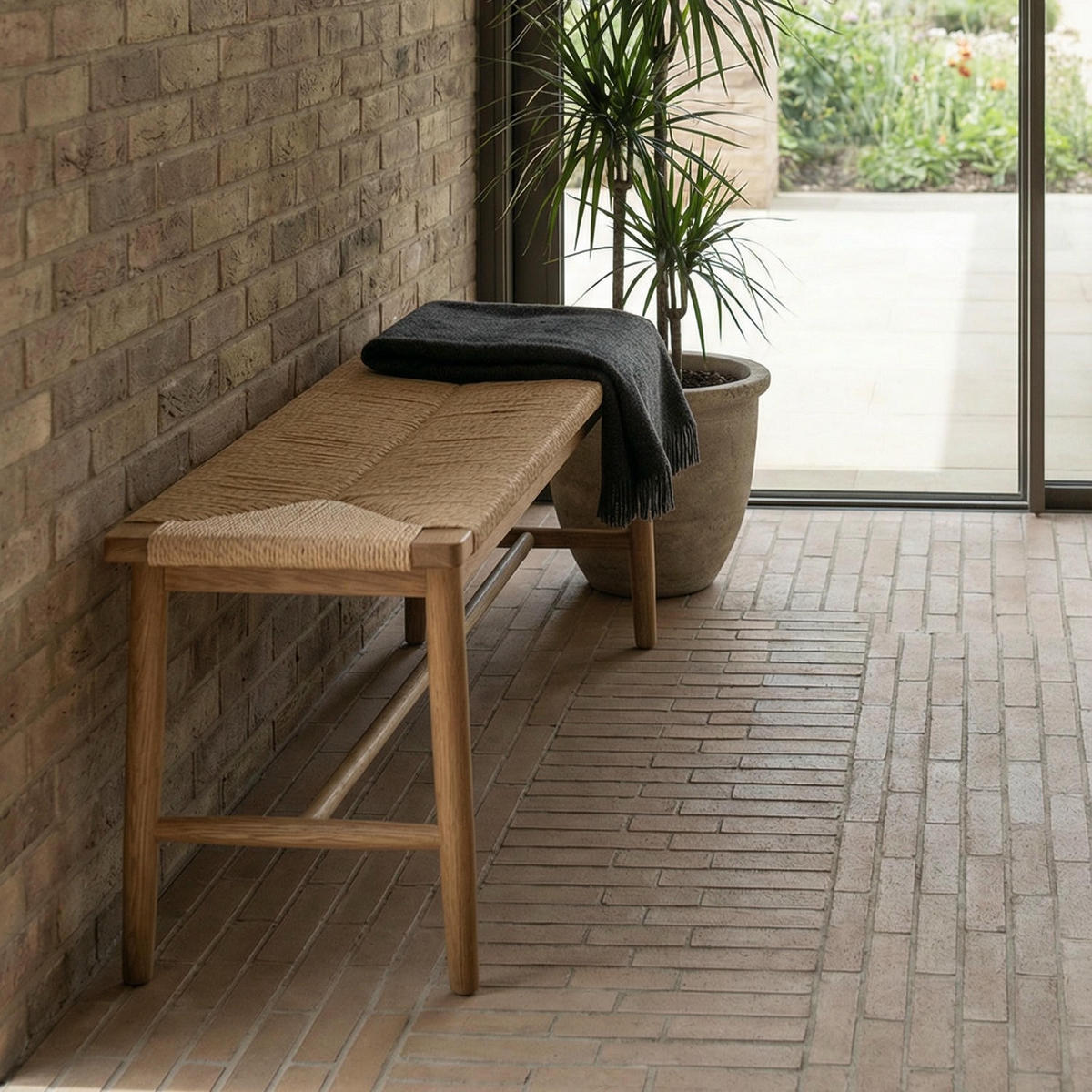 SITZBANK 110/35/47 cm Rattan / Eiche Wildeiche - Honigeiche/Eichefarben, Holz/Papier (110/47/35cm) - Furnhouse